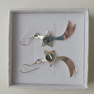 Alpaca Mexican Silver & Abalone Shooting Star Comet Dangle Earrings